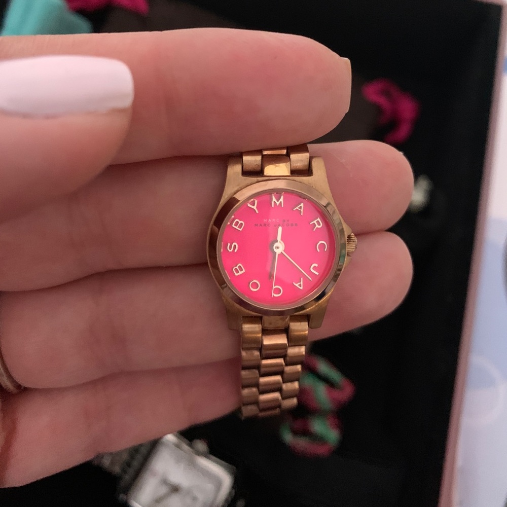100% Marc By Marc Jacobs Rose Gold/Hot Pink Watch